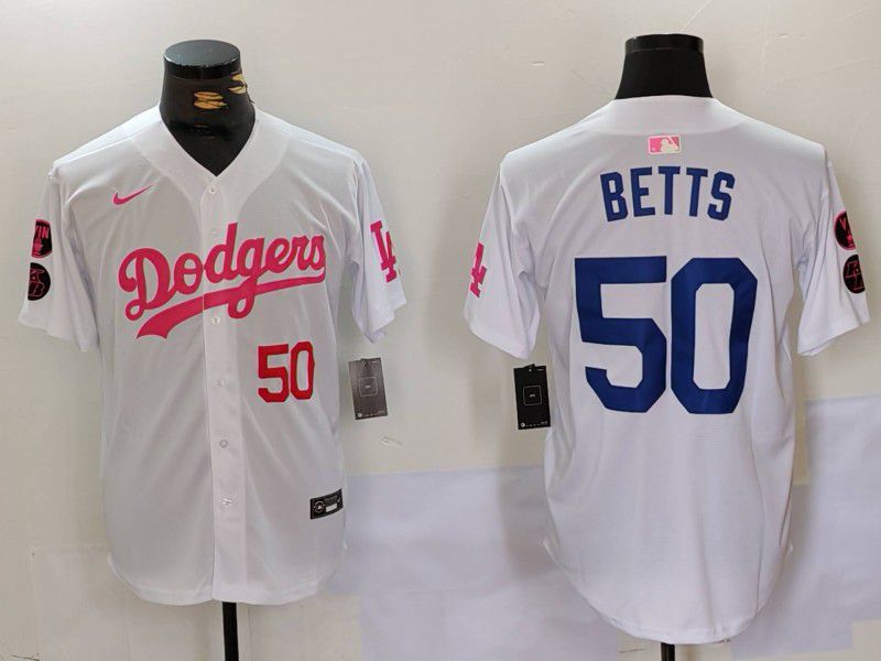 Men Los Angeles Dodgers #50 Betts White pink joint name 2024 Nike MLB Jersey style 2->los angeles dodgers->MLB Jersey